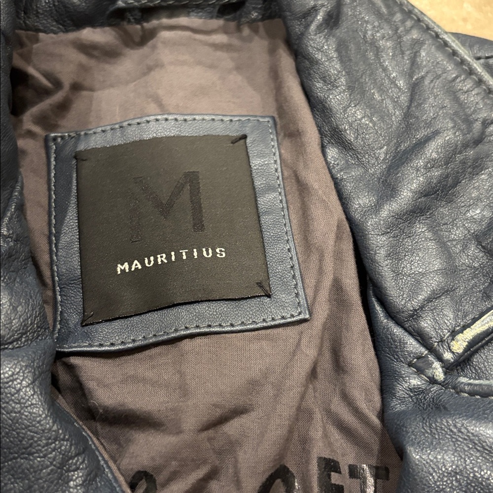Mauritius Blue Navy Leather Moto Jacket - Picture 2 of 9